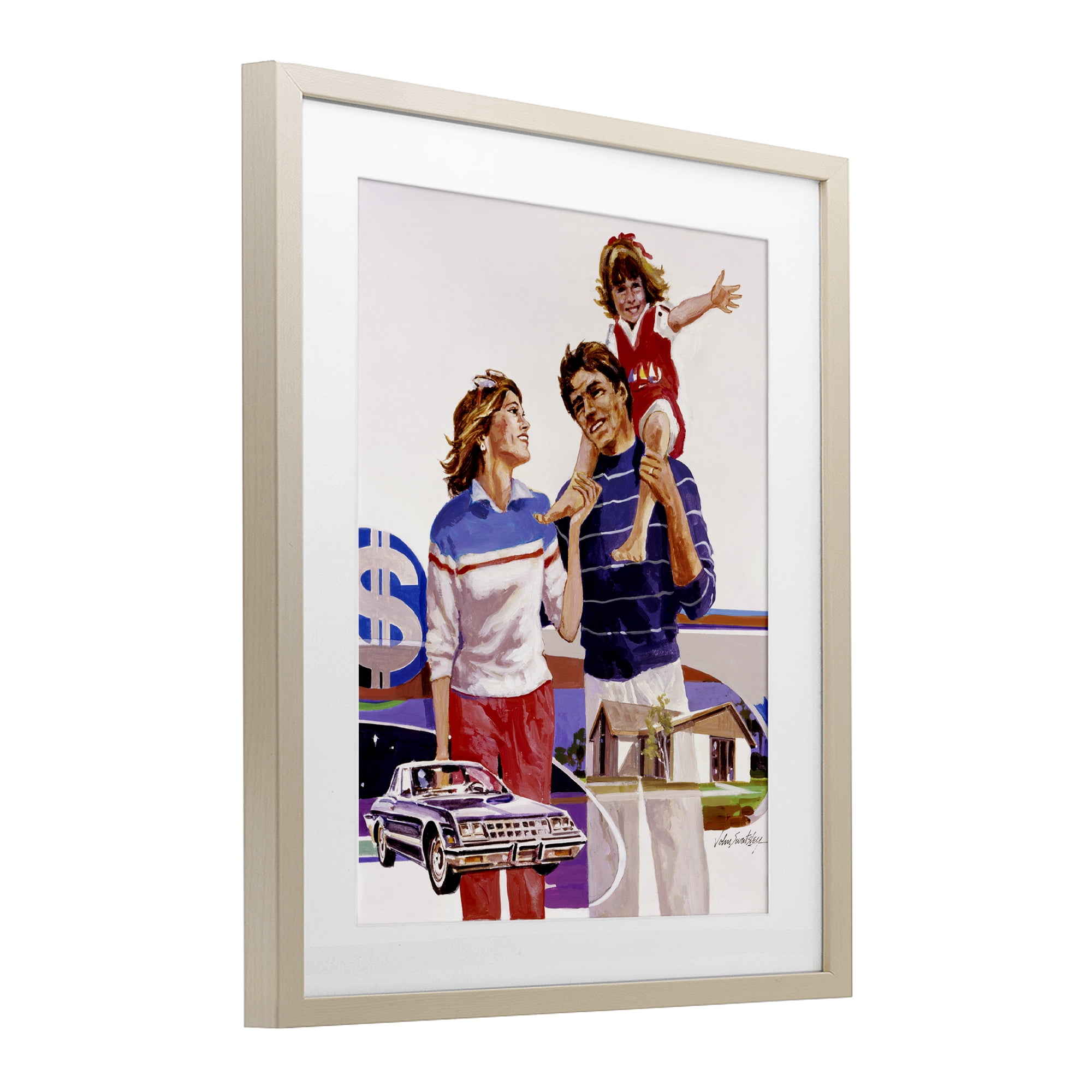 Retro Family Nostalgia Portrait Birch Framed Print Under Glass, design by Wind River Studios