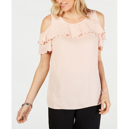 JM Collection Women's Studded Ruffle Cold-Shoulder Top Pink Size Extra Large