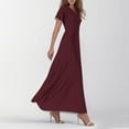 thumbnail image 3 of TQWQT Womens Plus Size Dresses Wine Summer Dress Short Sleeve Casual Long Dress Boho V-neck Church Dresses Spring Tiered Dress Wine L, 3 of 5