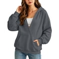 thumbnail image 5 of DISKEBUISS Women's Wrap V Neck Hoodie Long Sleeve Front Kangaroo Pocket Loose Casual Sweatshirt, 5 of 7