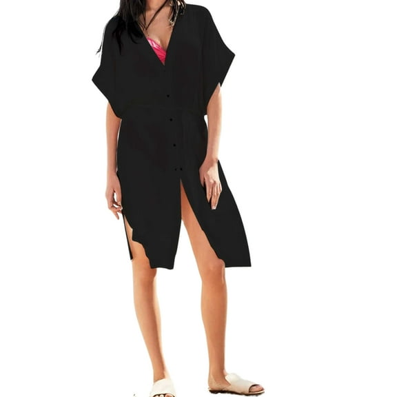 EDOLYNSA White Black Rayon Beach Long Dress Swimwear Tunics Kaftan Beach Dress Beachwear Cover Ups Robe De Plage Saida De Praia
