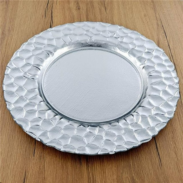 Collection Grenade Rouge 1533-2 Assiettes de Chargeur Rocher 13 Po, Argent - Ensemble de 12