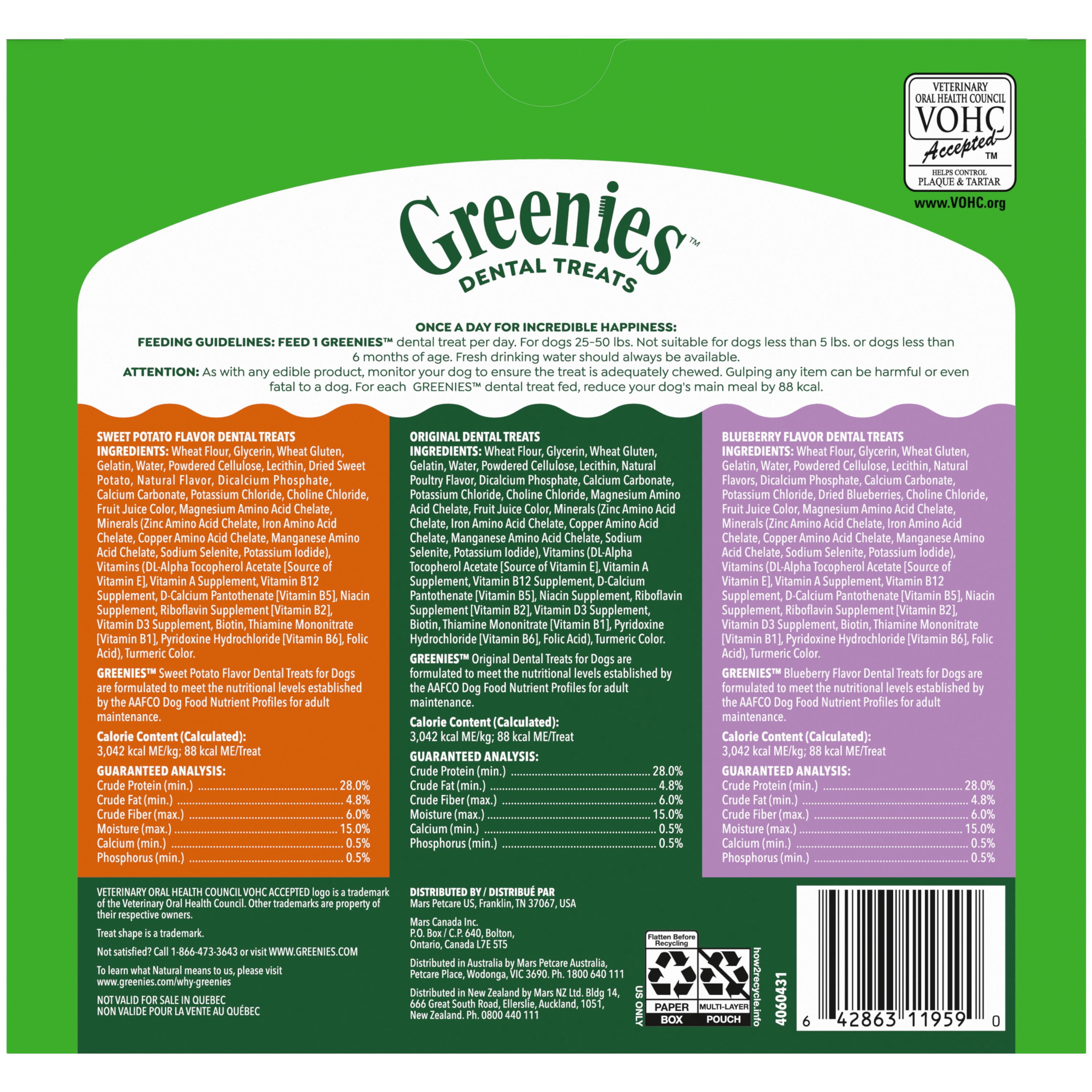 Greenies Adult Natural Dental Dog Treats 3 Flavors, Regular Size, (3) 12 Oz Packs (36 Count)