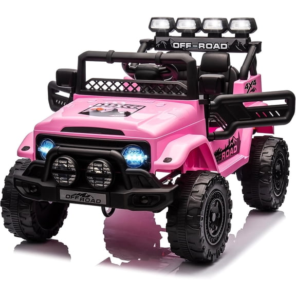 Luku 12V Kids Ride On Truck Car, Electric Vehicles with Remote Control, Lights, Music, 3 Speeds, Pink