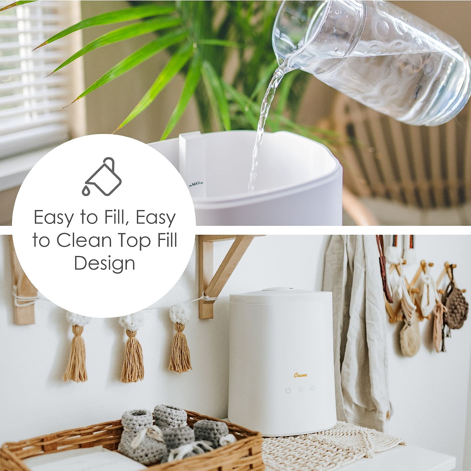 Crane 1.2 Gallon Cool Mist Top Fill Humidifier & Aroma Diffuser for Medium to Large Rooms