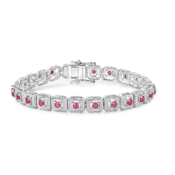 Genuine Ruby Bracelet in Sterling Silver 3.12 Carats Round Shaped Pink Tennis Jewelry For Her
