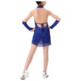 thumbnail image 2 of Alvivi Kids Girls Latin Ballroom Dancing Outfits Sleeveless Tassels Fringed Leotard Dresses with Gloves Royal Blue 11-12, 2 of 7