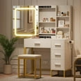 thumbnail image 6 of IDEALHOUSE White, 4 Drawers, Dressers Vanity Table with Mirror, Adjustable Modes, Hidden Cabinets, Shelves, Stool, 6 of 8