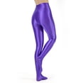 thumbnail image 3 of Doomiva Women's Oil Glossy High Waist Pantyhose Solid Color Tummy Control Compression Leggings Purple L, 3 of 5