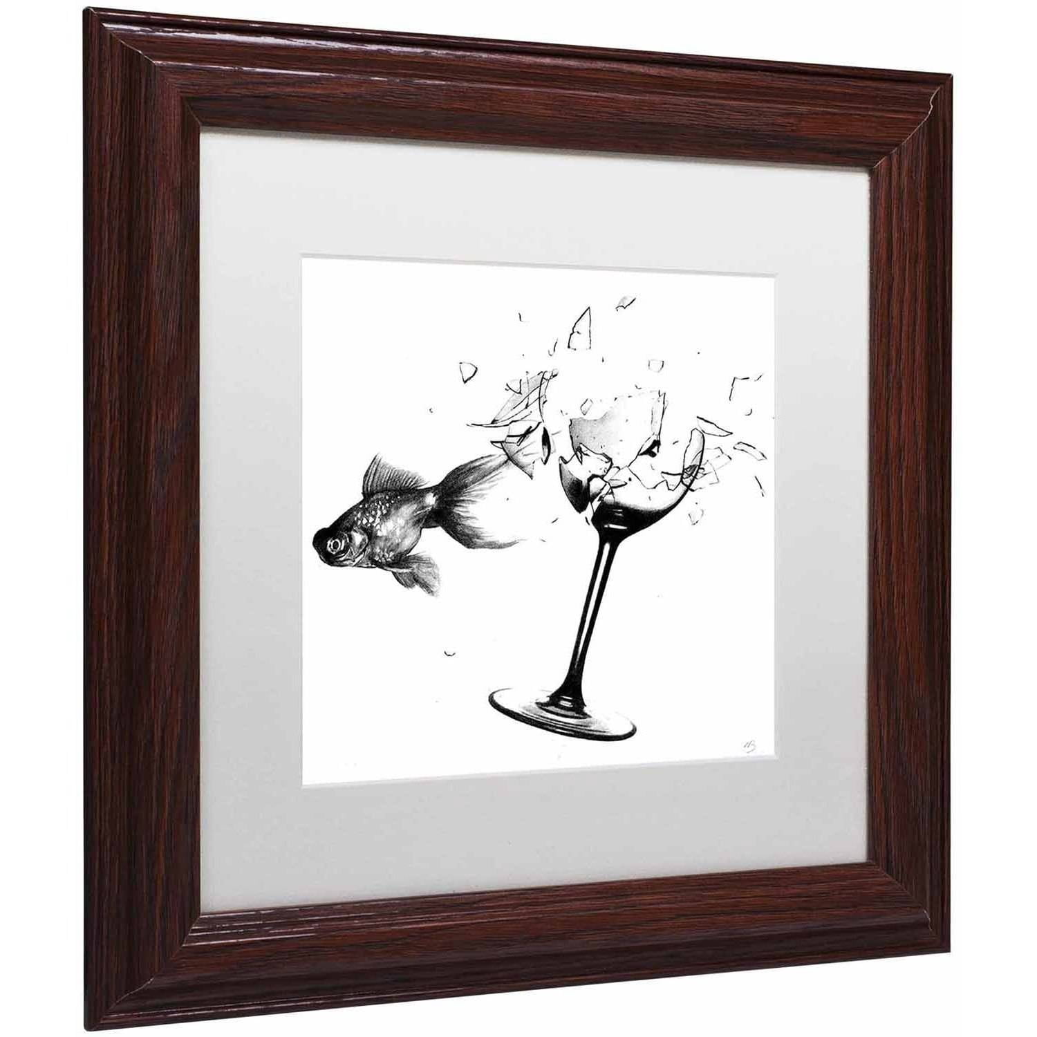 Trademark Fine Art 'Fish & Wine Glass' Canvas Art by Nick Bantock, White Matte, Wood Frame
