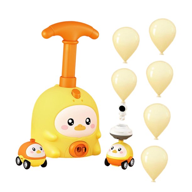 Juego de coche propulsado por lanzador de globos: experimento científico creativo para niños. Amarillo