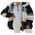 thumbnail image 1 of Women Contrast Color Hooded Coat Long Sleeve Zip-up Plush Tops, 1 of 6
