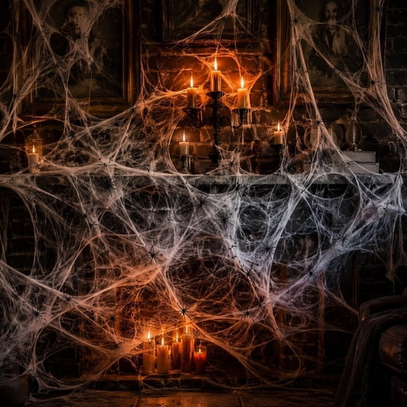 Miwamany 1pc Stretchable Elastic Silk Spider Web Cotton Decor Set, Realistic Spooky Scene Prop Ornaments, Easy Setup Indoor Outdoor Home Bar Horror Party Decorations