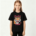 thumbnail image 2 of Girls Graphic Tees Fearless Tiger Fierce Animal Short Sleeve Kids T-Shirt, 100% Cotton Soft Casual Tops for Children, 2 of 5