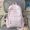thumbnail image 3 of Stripe School Backpack, Bowknot Embroidery Bag with Drawstring Side Pockets, Lightweight Breathable Bookbag for College Travel (Pink), 3 of 6
