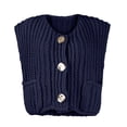 thumbnail image 5 of LISTHA Womens Casual Chunky Knit Vest Gold Button Down Crop Crochet Sleeveless Sweater Vest Navy L, 5 of 7