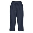 thumbnail image 4 of Plebaso Capris Pants for Women Solid Color Elastic Waist Gym Cropped Trousers Pocket Ladies Casual Loose Pants, 4 of 6