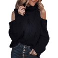 thumbnail image 1 of Womens Cold Shoulder Oversized Turtleneck Sweaters Long Sleeve Chunky Solid Color Knitted Pullover Outwear Coat, 1 of 6