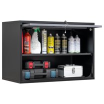 Metal Storage Cabinet Black&Gray Wall Cabinets with Shelf and Locking Door - Wall Mounted Storage Cabinet for Garage Warehouse Home Office - Assembly Required
