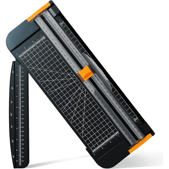 Paper Cutter 12 Inch Paper Trimmer Slider Crafting Scrapbooking Supplies for A4 Vinyl Photo Cardstock with Security Blade and Foldable Ruler