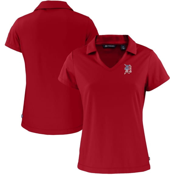 Women's Cutter & Buck  Red Detroit Tigers Daybreak Eco Recycled V-Neck Polo