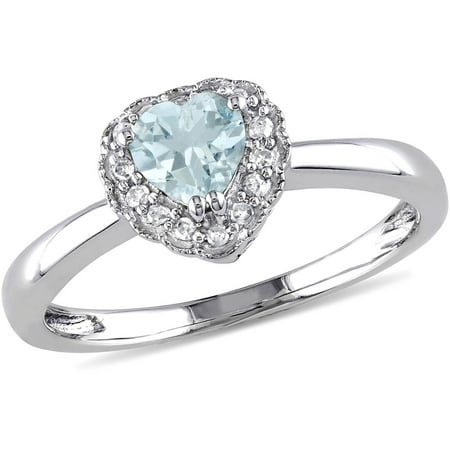 Tangelo 1/3 Carat T.G.W. Aquamarine and Diamond-Accent 14kt White Gold Halo Heart Ring