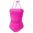 thumbnail image 3 of Womens One-Piece Swimsuits Solid Color Strapless Bandeau One Piece Swimsuit Women Swimwears Beachwear,Red,L, 3 of 4
