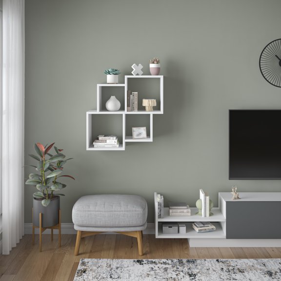 Ada Home Decor Furniture 39.37" 2 Tier White Watkins Modern Wall Shelf