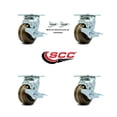 thumbnail image 2 of 4 Inch High Temp Phenolic Caster Set with Roller Bearings 4 Swivel Lock 2 Brake, 2 of 2