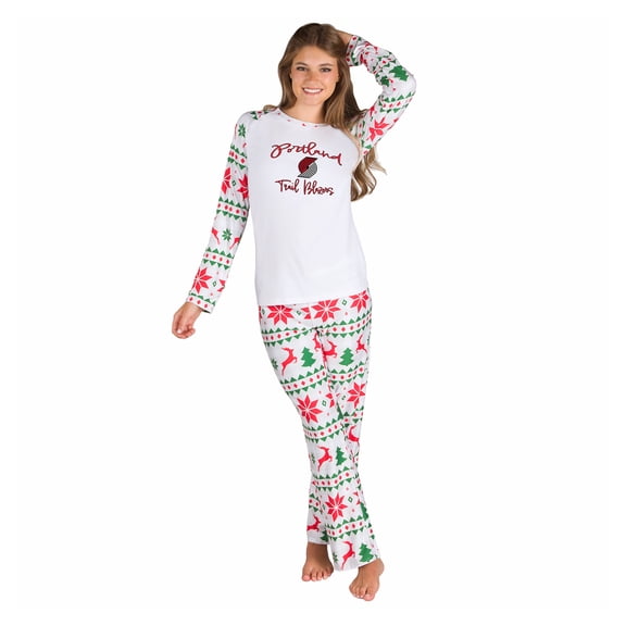 Women's Concepts Sport White Portland Trail Blazers Tidings All-Over Print Knit Long Sleeve Top & Pants Set