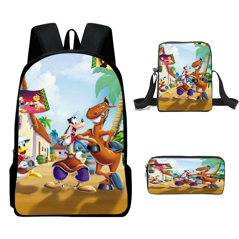 Saludos Amigos Donald Duck Casual School Bags Novelty Funny Cartoons Paint  Travel Bag with Crossbody Bag and Pen Case 3Pcs/Set for Boys Aged 7 to 15
