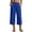 03# Blue, variant on Linen Capri Pants for Women 3/4 Length Wide Leg Solid Color Elastic Waist Summer Pockets Flat Front Mid Rise Casual Beach Vacation Cropped S-3XL