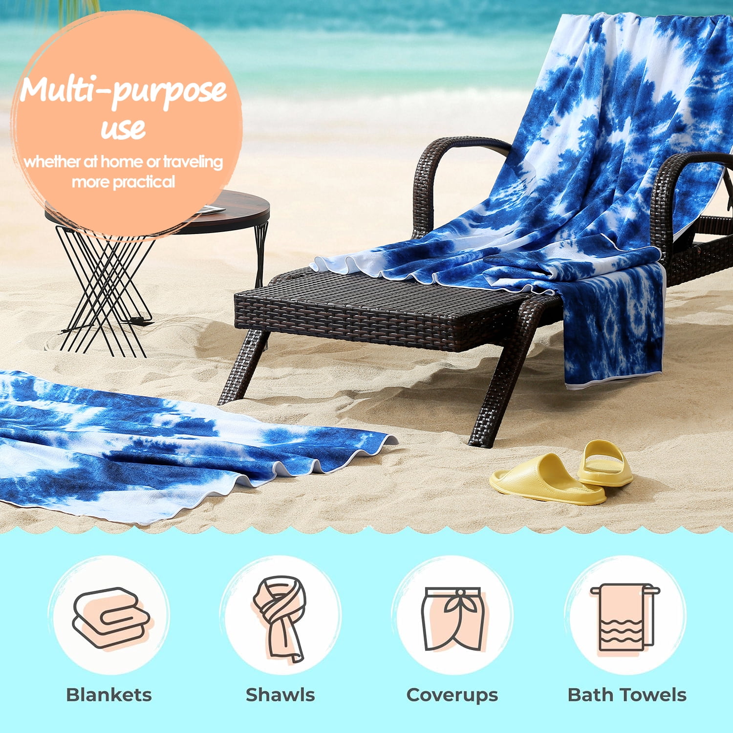 Beartech 4 Pieces Beach Towel Set,40x70 inches Tie-Dye Beach Towels Soft Camping Travel Towels, Lightweight Quick Dry Pool Towels for Beach Shower Towels Swim Towels Absorbent for Adults