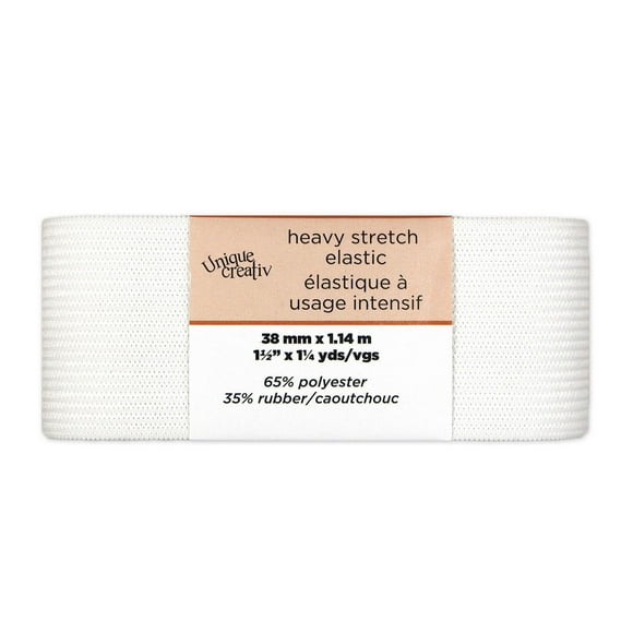 UNIQUE CREATIV Heavy Stretch Elastic 38 mm (1.5 in) White, 14 m (15.3 yd)
