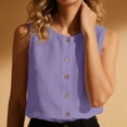 thumbnail image 2 of VEKDONE Sleeveless Button Down Shirts for Women Summer Cotton Crewneck Tank Tops Solid Color Loose Fit Breathable Tanks Casual Blouses Purple XXL, 2 of 6