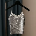 thumbnail image 2 of BYHONG Women's Sequin Fish Scale Tank Top V-Neck Spaghetti Strap Vest, Shiny Womens Blouses & Party Wear Sleeveless Top Grey One Size, 2 of 3