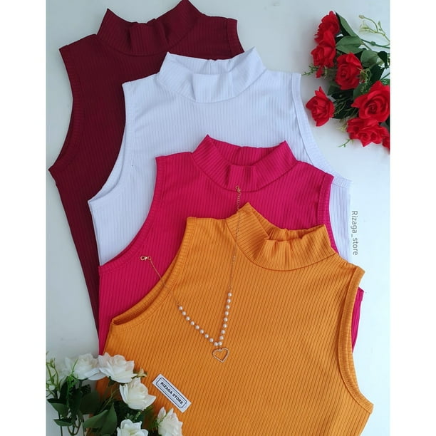 Blusas de cuello alto sin manga sale