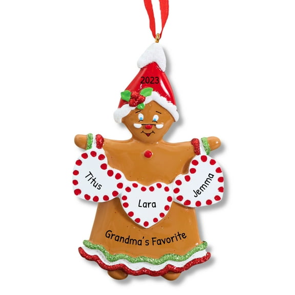 Personalized Gingerbread Grandma and Family of 3 Xmas Ornament - Gingerbread Christmas Decorations