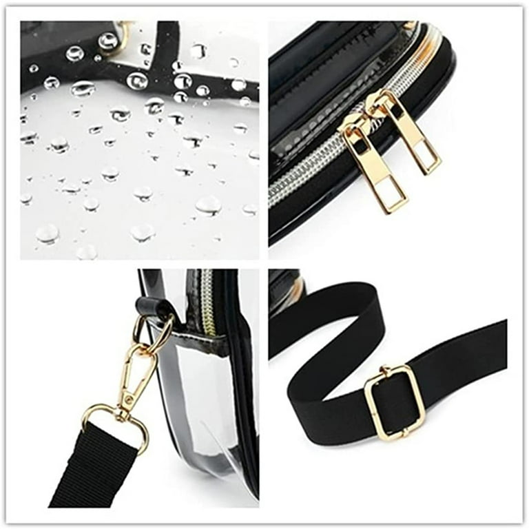 NU Black Clear Gold Chain Strap Stadium Bag Crossbody Purse