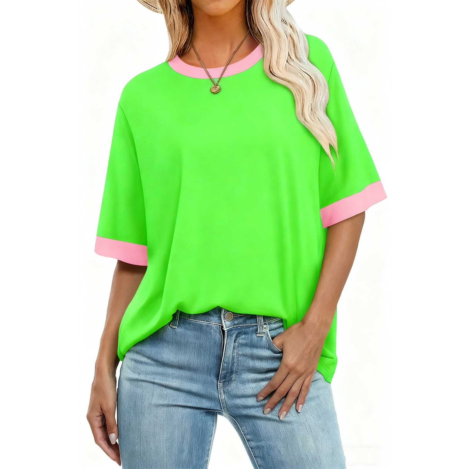 ylioge S-5X Plus Size T Shirts for Women Short Sleeve Crewneck Tees Tops Womens Casual Color Block Pullover Breathable Basic Blouses Top