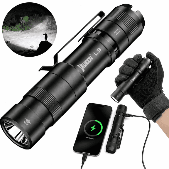 WUBEN L3 3000 Lumens Rechargeable Flashlight, USB-C Power Bank, 6 Modes, Waterproof Portable Flashlight for Camping, Emergency, Home and Outdoor Use
