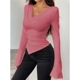 thumbnail image 6 of Women'S Long Sleeve Draped Neck Shirts Slim Fit Going Out Y2k Tops Blouses Fall Outfits Fashion Clothes Peach Color XXL, 6 of 8