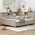 thumbnail image 3 of Full Size Wood Daybed with Storage Shelves and 3 Drawers, Farmhouse Style Bed Frame with Sliding Doors, Antique White Finish, 3 of 10