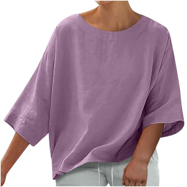 Vestidos Casuales Para Mujer, Blusas De Mujer De Moda Blusas casuales lisas para mujer, blusa de verano de moda con cuello redondo y mangas 3/4