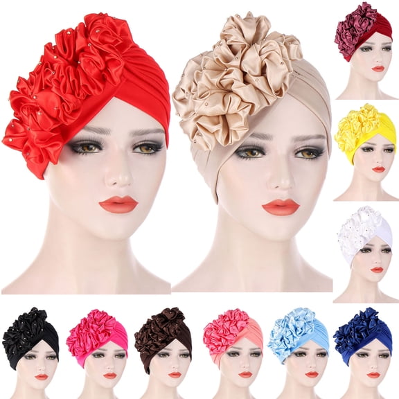 Helii Women Hat Solid Beading Turban Cap Lightweight Chemo Head Wrap for Hair Loss