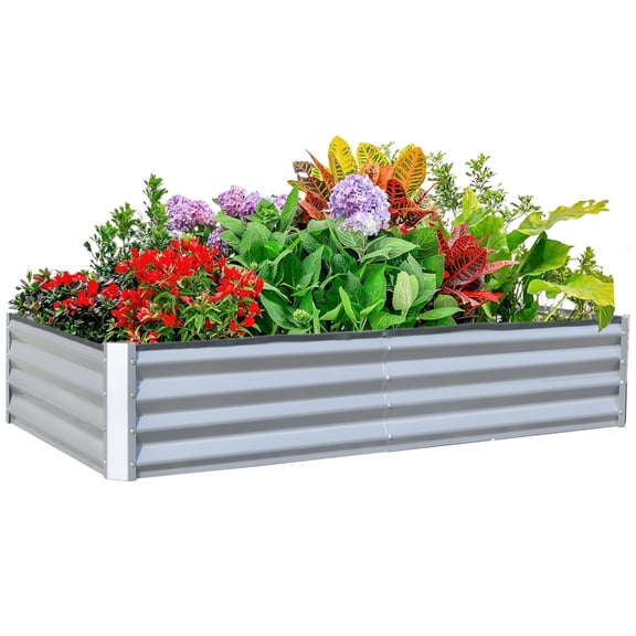 Galvanized Raised Garden Bed, Outdoor Planter Garden Boxes Large Metal Planter Box for Gardening Vegetables Fruits Flowers, Silver 6x3x1Ft