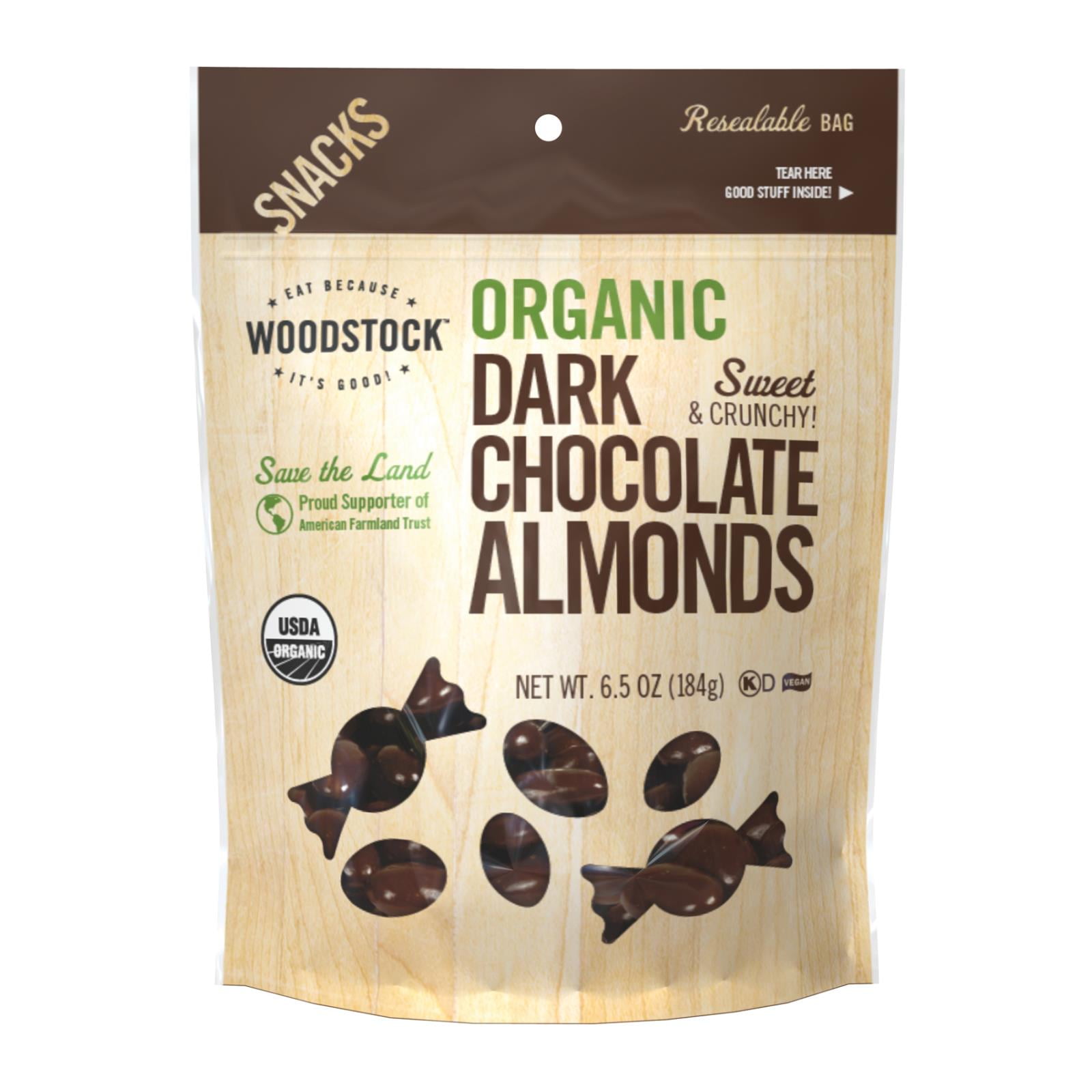 Woodstock Organic Dark Chocolate Almonds Case of 8 6.5 OZ