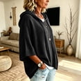 thumbnail image 4 of Womens Solid Hoodies 3/4 Sleeves Drawstring Loose Knit Pullover Sweater, 4 of 5