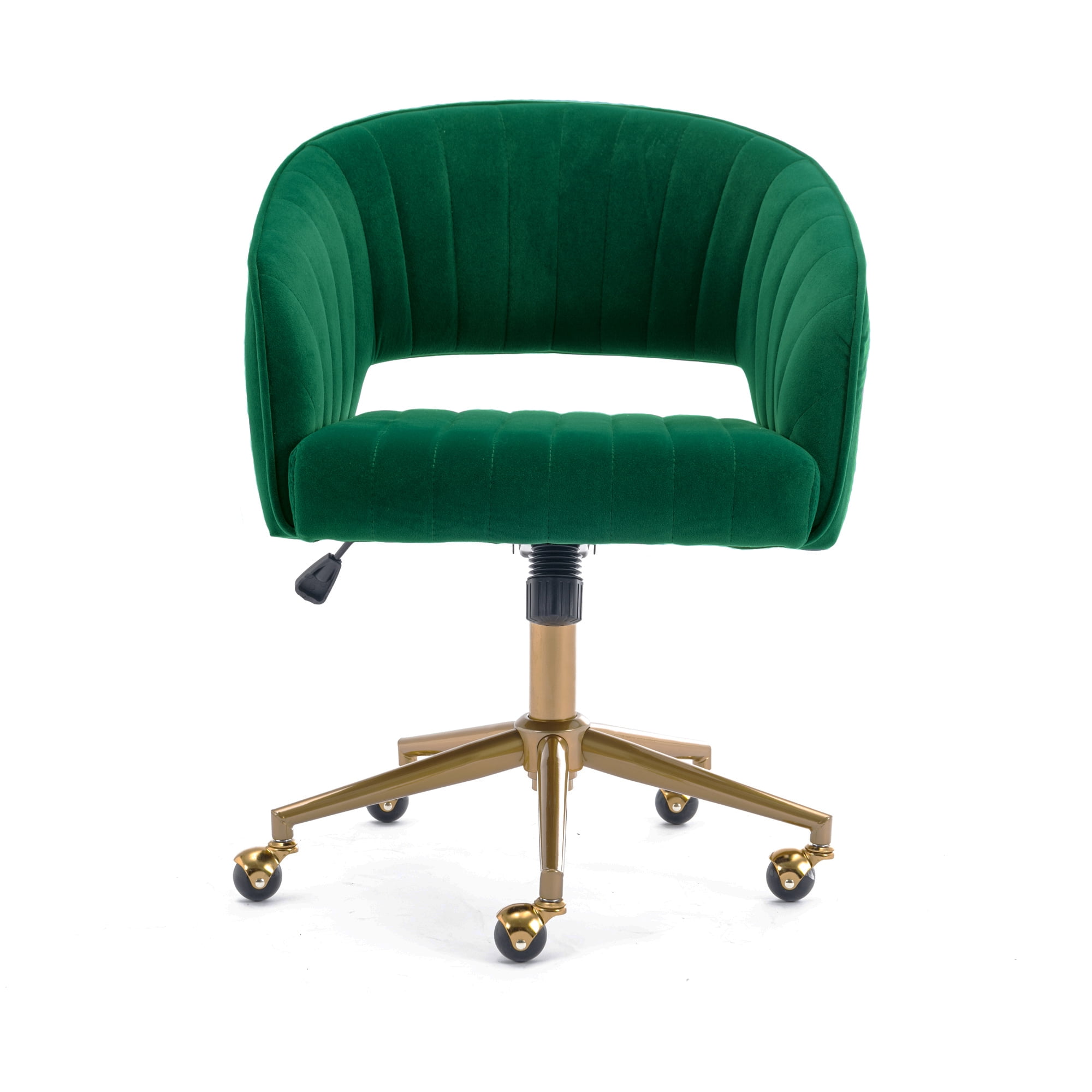 KCC Velvet Office Chair for Women, Swivel Vanity Desk Chair with Gold Base and Wheels, Adjustable Upholstered Chair for Bedroom, Makeup Room and Home Office(Green)