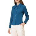 thumbnail image 4 of INSPIRE CHIC Women's Point Collar Long Sleeve Button Shirt, 4 of 5